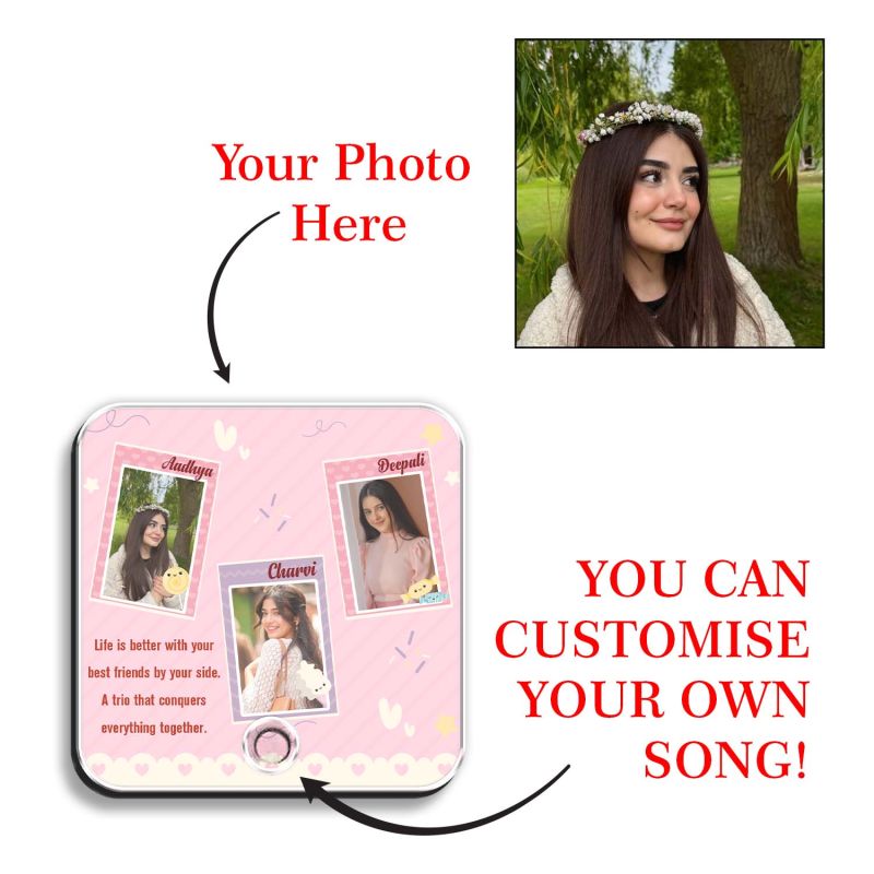 Gift for Trio Friends Personalized Musical Fridge Mganet with Playing Song Feature Friendship Gift for Trio  Birthday Gift for Bestie